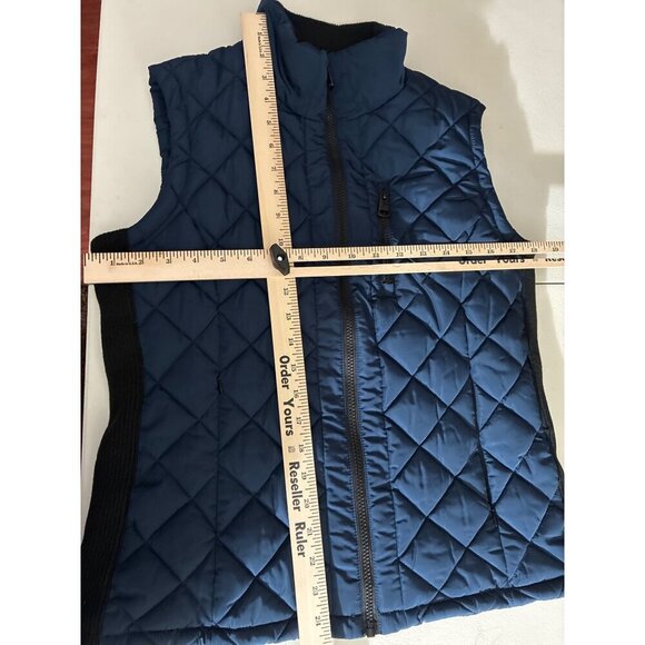 Andrew Marc Vest Womens Quilted Blue Vest Black Side Panels & Zip Pockets size S - Picture 3 of 10
